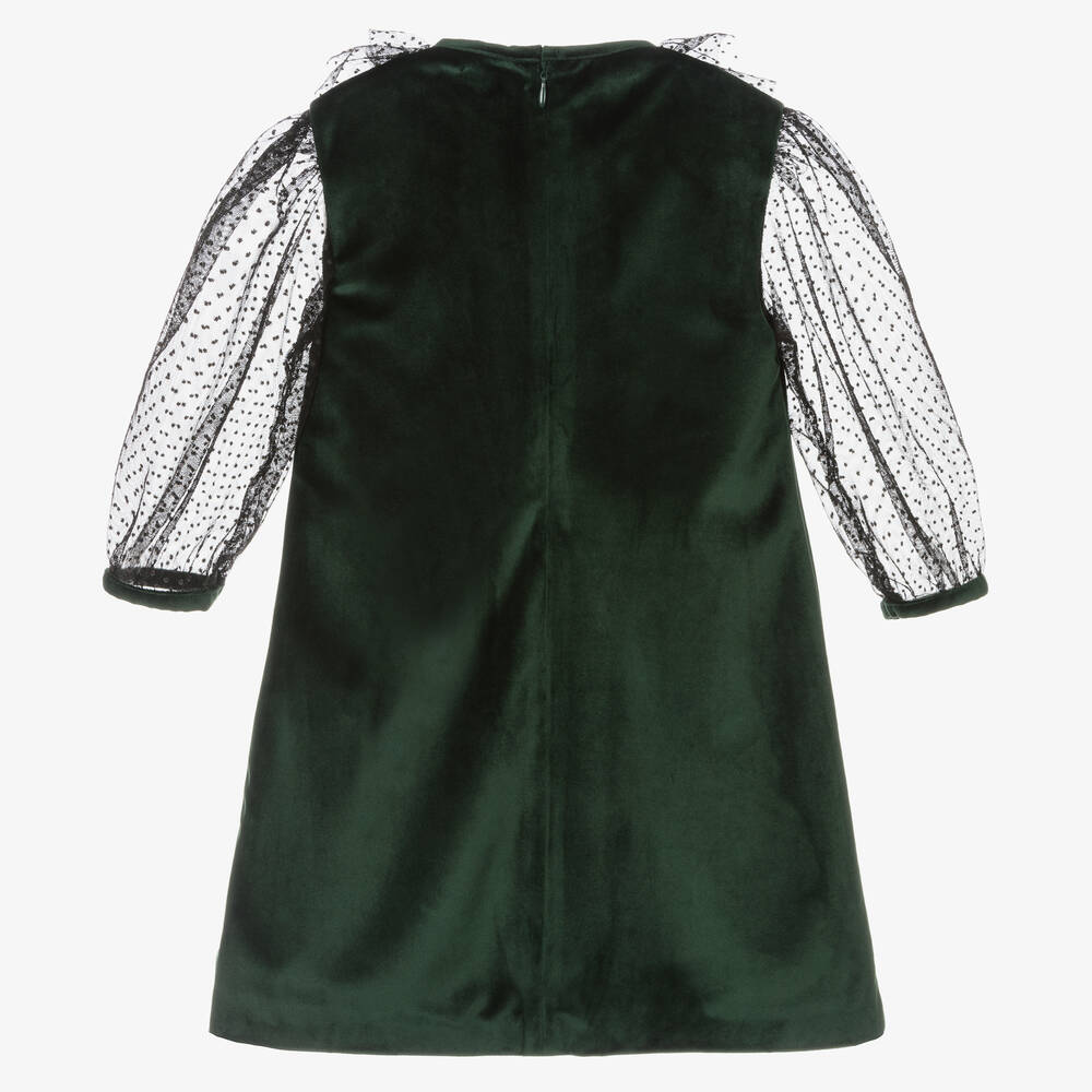 Piccola Speranza-Girls Green Velvet Dress | Childrensalon Outlet