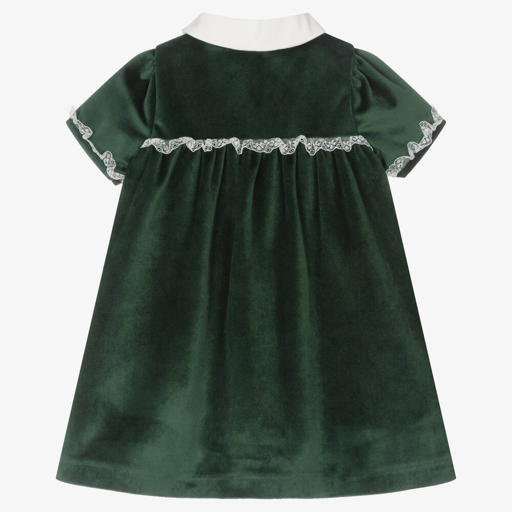 Piccola Speranza-فستان أطفال بناتي مخمل لون أخضر | Childrensalon Outlet