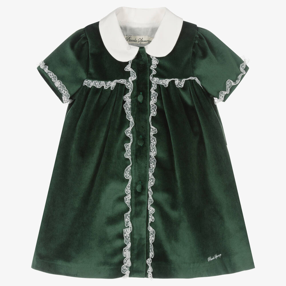 Piccola Speranza - Girls Green Velvet Dress | Childrensalon