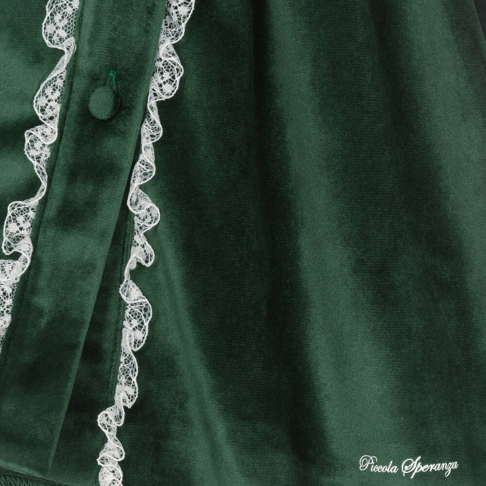 Piccola Speranza-فستان أطفال بناتي مخمل لون أخضر | Childrensalon Outlet