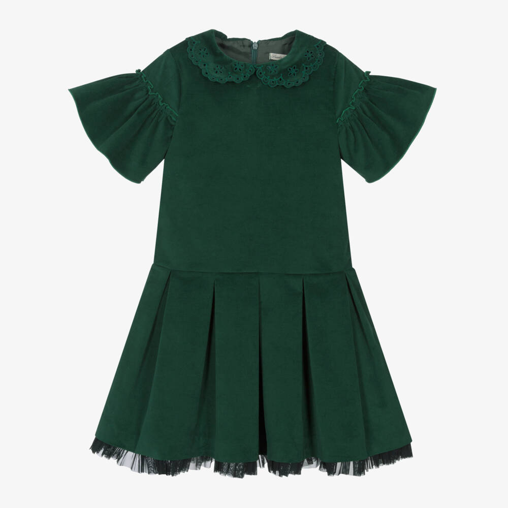 Piccola Speranza-فستان مخملي زمردي للبنات مع فيونكة | Childrensalon Outlet