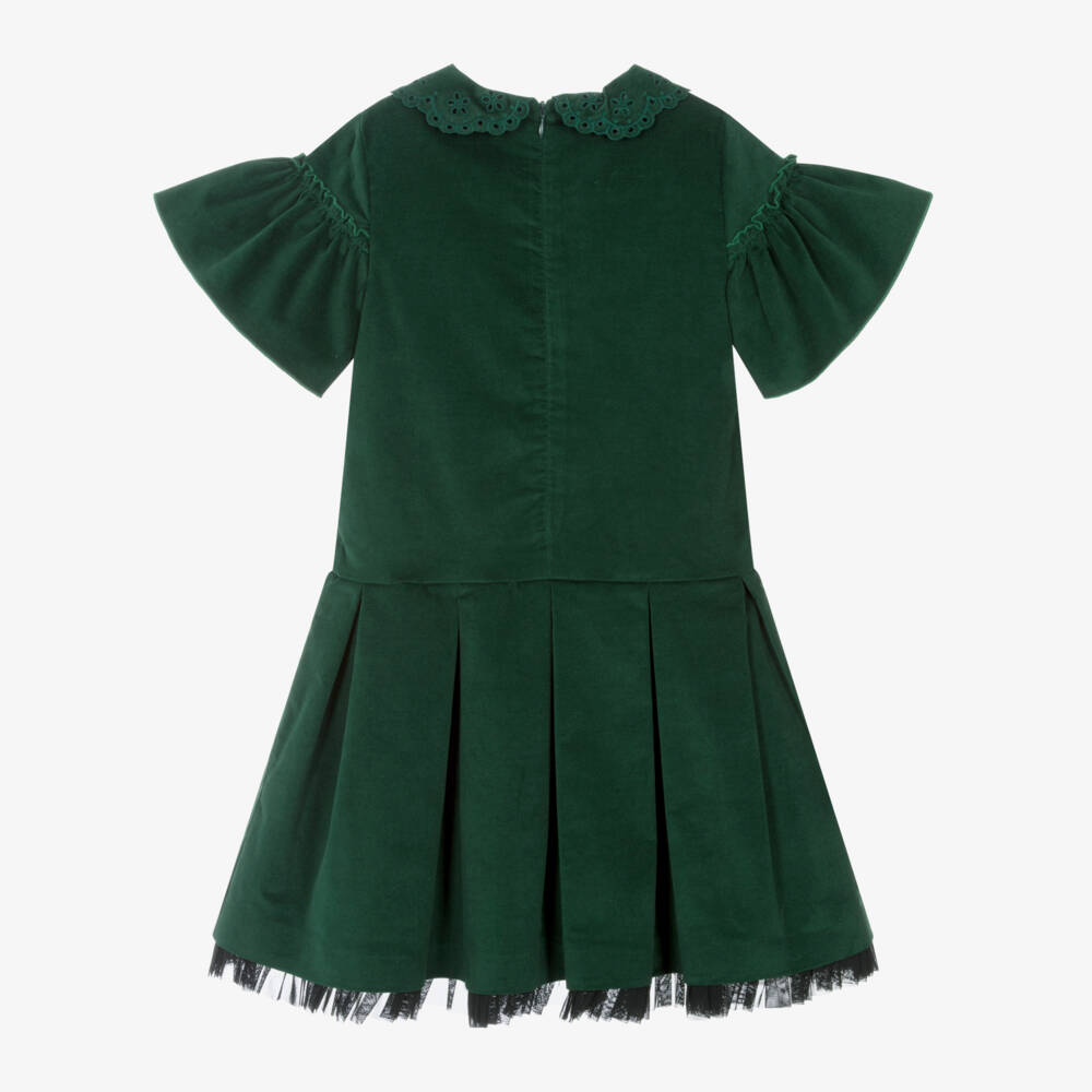 Piccola Speranza-فستان مخملي زمردي للبنات مع فيونكة | Childrensalon Outlet