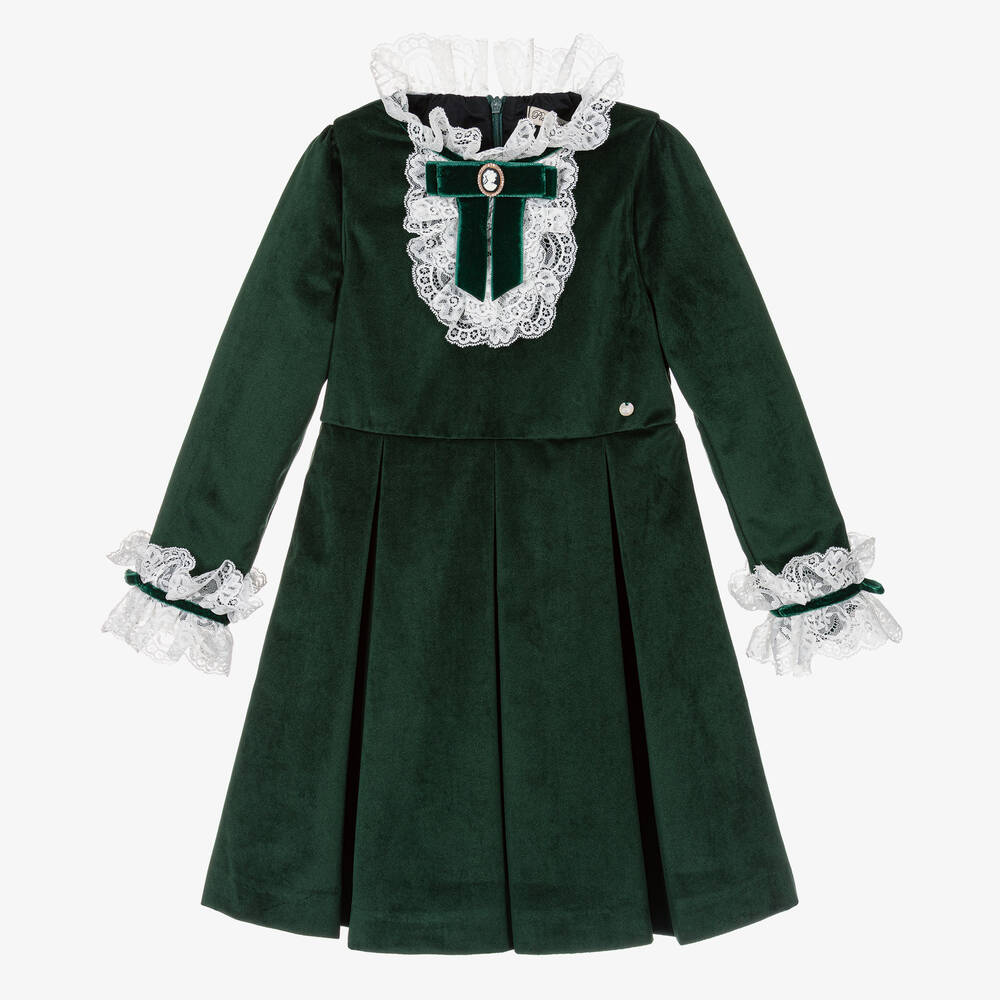 Piccola Speranza - Robe verte plissée en velours fille | Childrensalon
