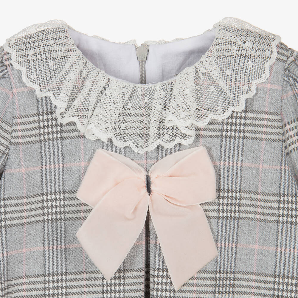 Piccola Speranza-فستان بفيونكة تارتان لون رمادي | Childrensalon Outlet