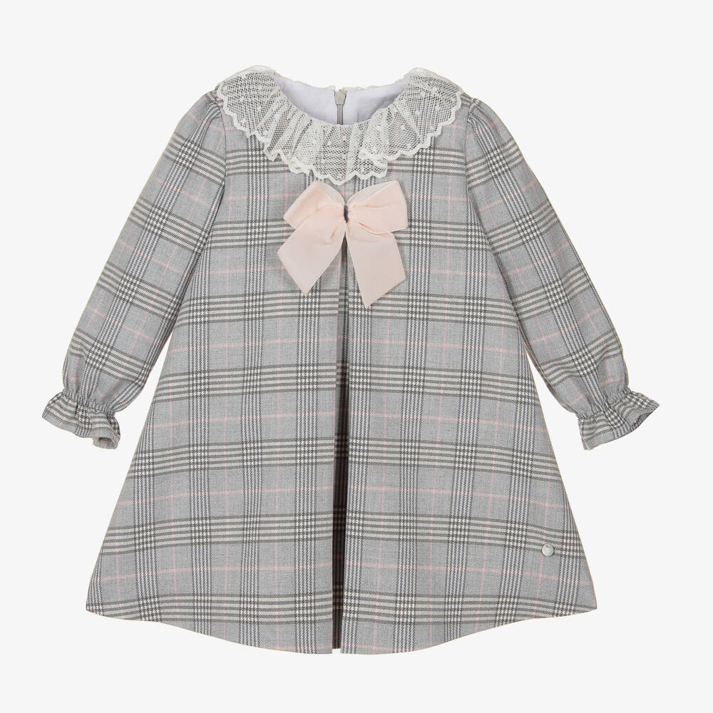 Piccola Speranza-Girls Grey Check Bow Dress | Childrensalon Outlet