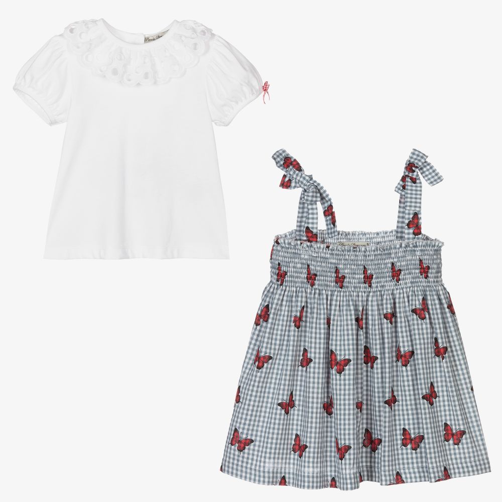 Piccola Speranza-Girls Grey Gingham Dress Set | Childrensalon Outlet