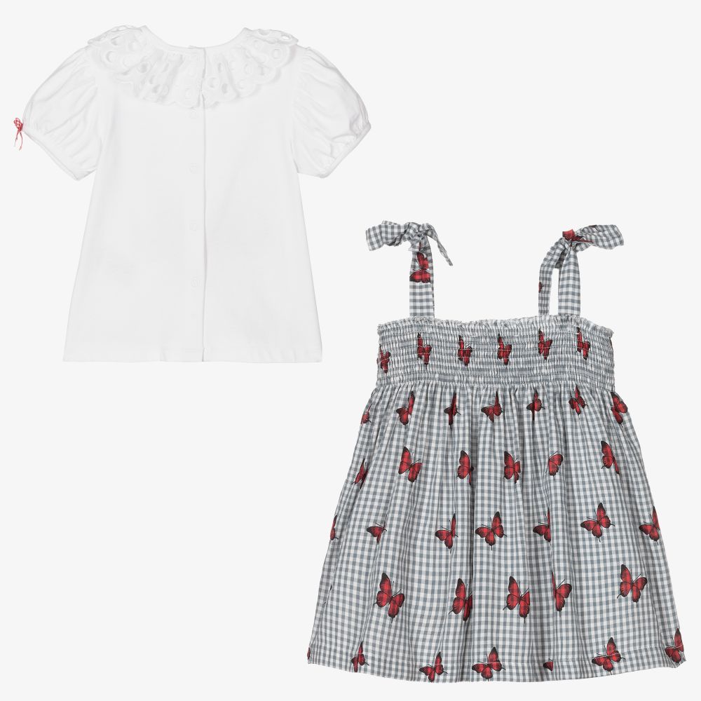 Piccola Speranza-Girls Grey Gingham Dress Set | Childrensalon Outlet
