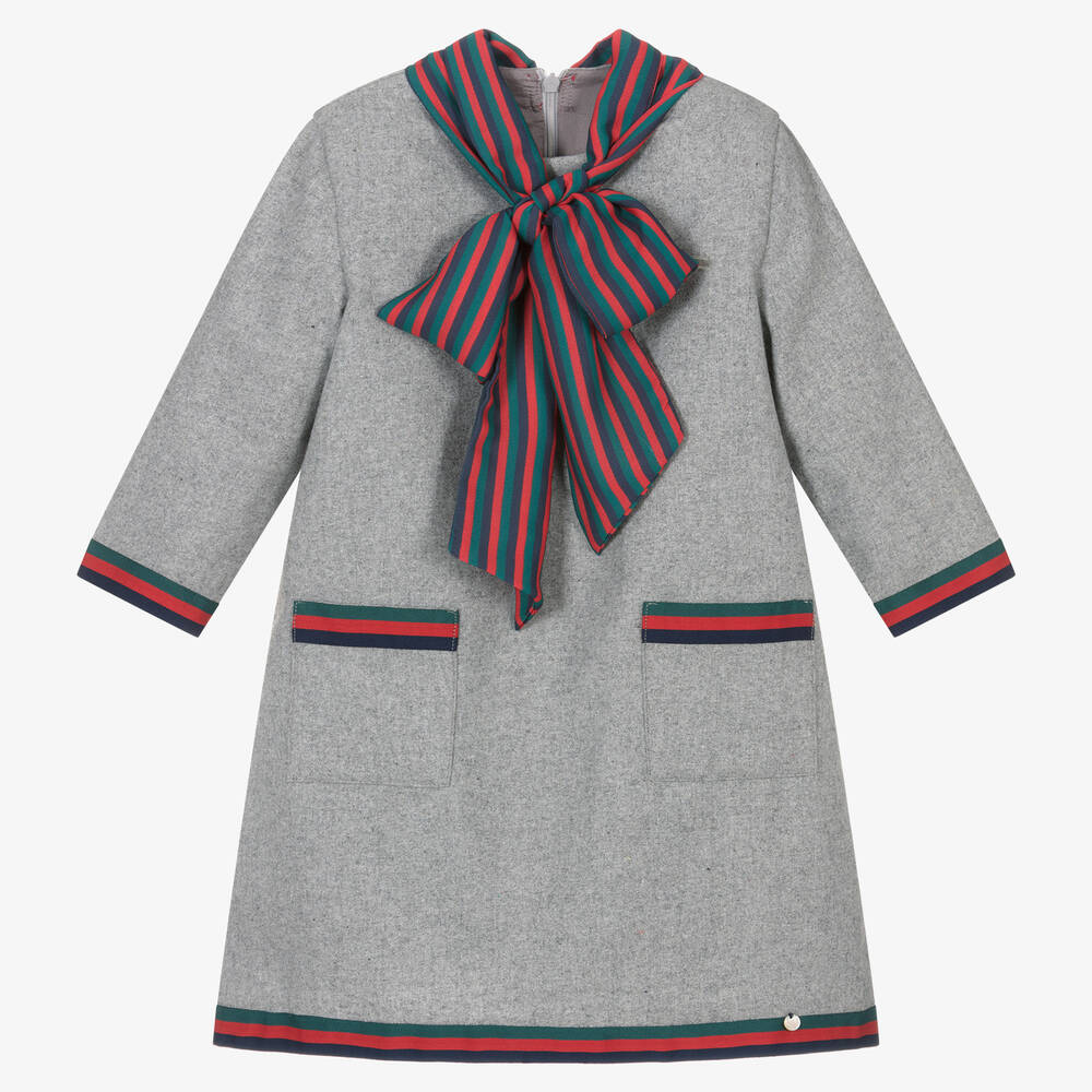 Piccola Speranza - Robe grise en laine col à nœud | Childrensalon