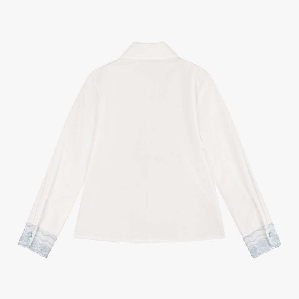 Piccola Speranza-بلوزة دانتيل وقطن لون أبيض | Childrensalon Outlet