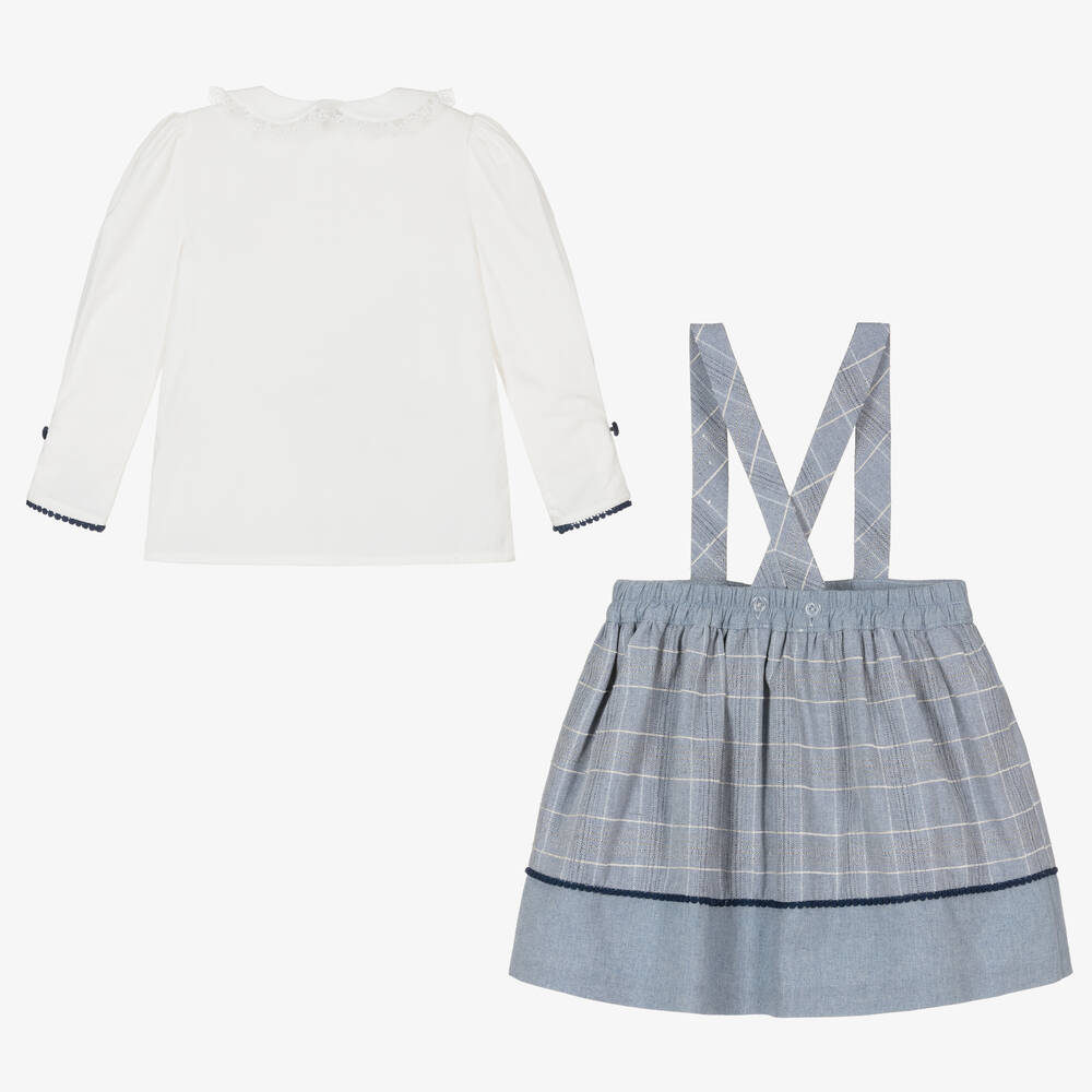 بيكولا سبيرانزا-طقم تنورة قطن كاروهات لون عاجي وأزرق | Childrensalon Outlet