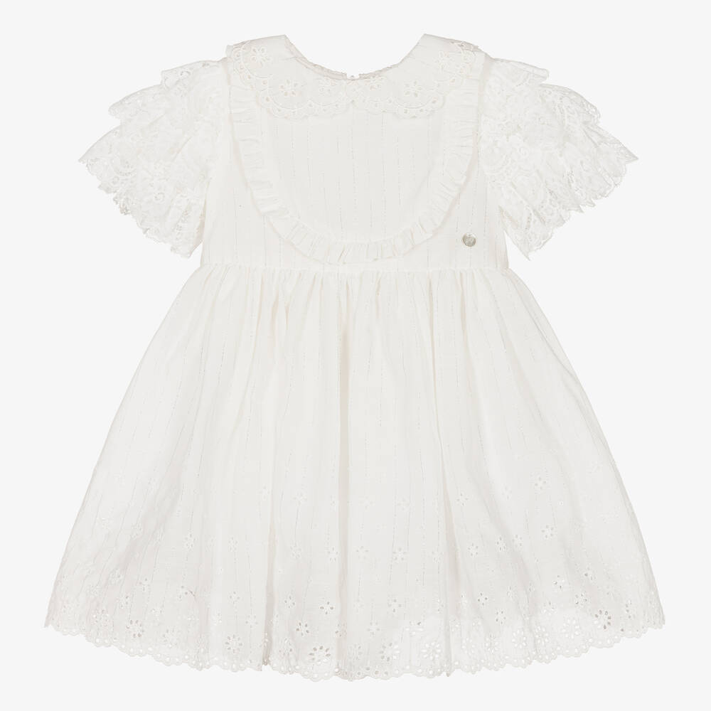 Piccola Speranza-Girls Ivory Broderie & Lace Ruffle Dress | Childrensalon Outlet
