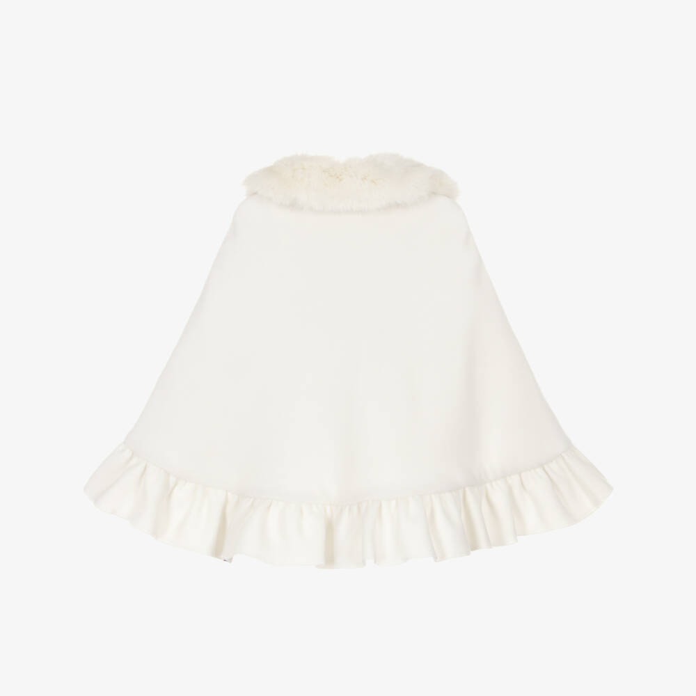 Piccola Speranza-Girls Ivory Cape with Faux Fur Collar | Childrensalon Outlet