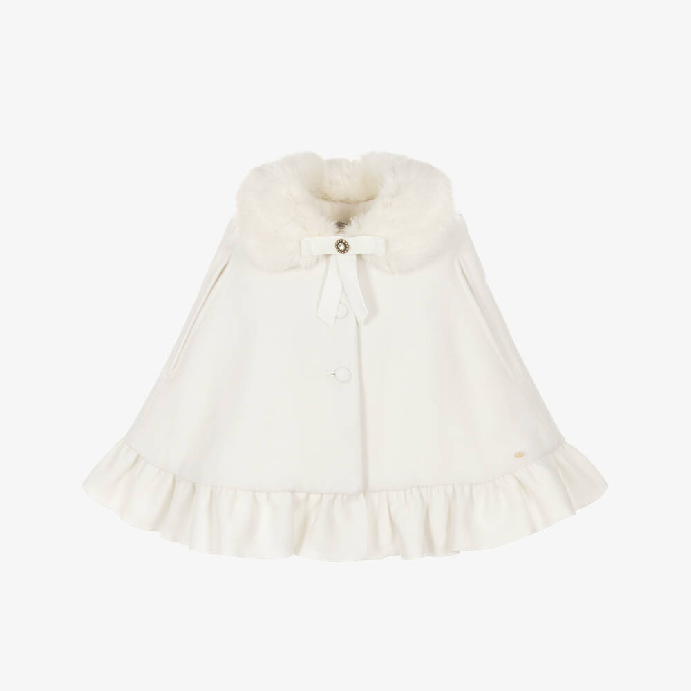 Piccola Speranza-Girls Ivory Cape with Faux Fur Collar | Childrensalon Outlet