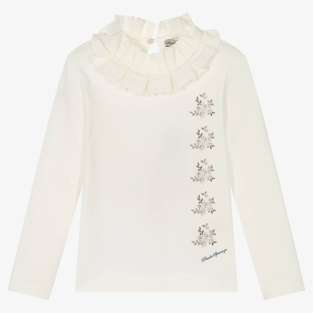 Piccola Speranza-Girls Ivory Cotton Ruffle Top | Childrensalon Outlet