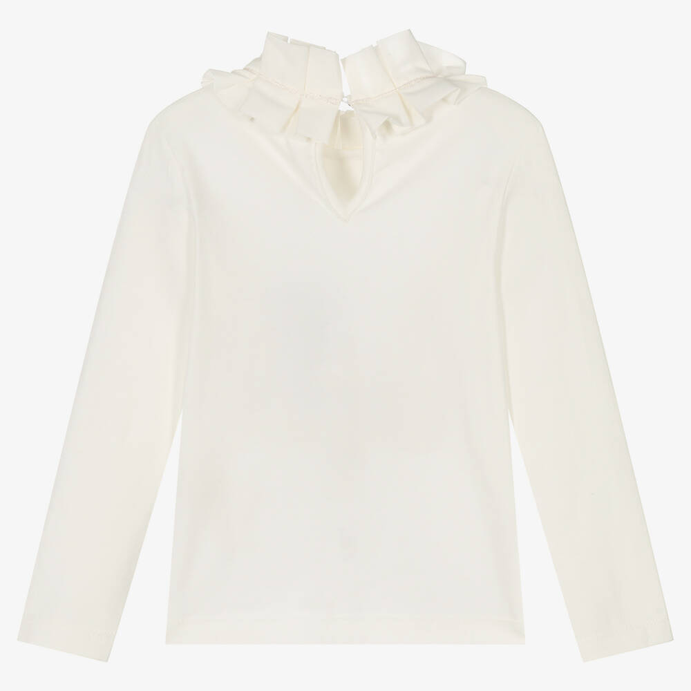 Piccola Speranza-Girls Ivory Cotton Ruffle Top | Childrensalon Outlet