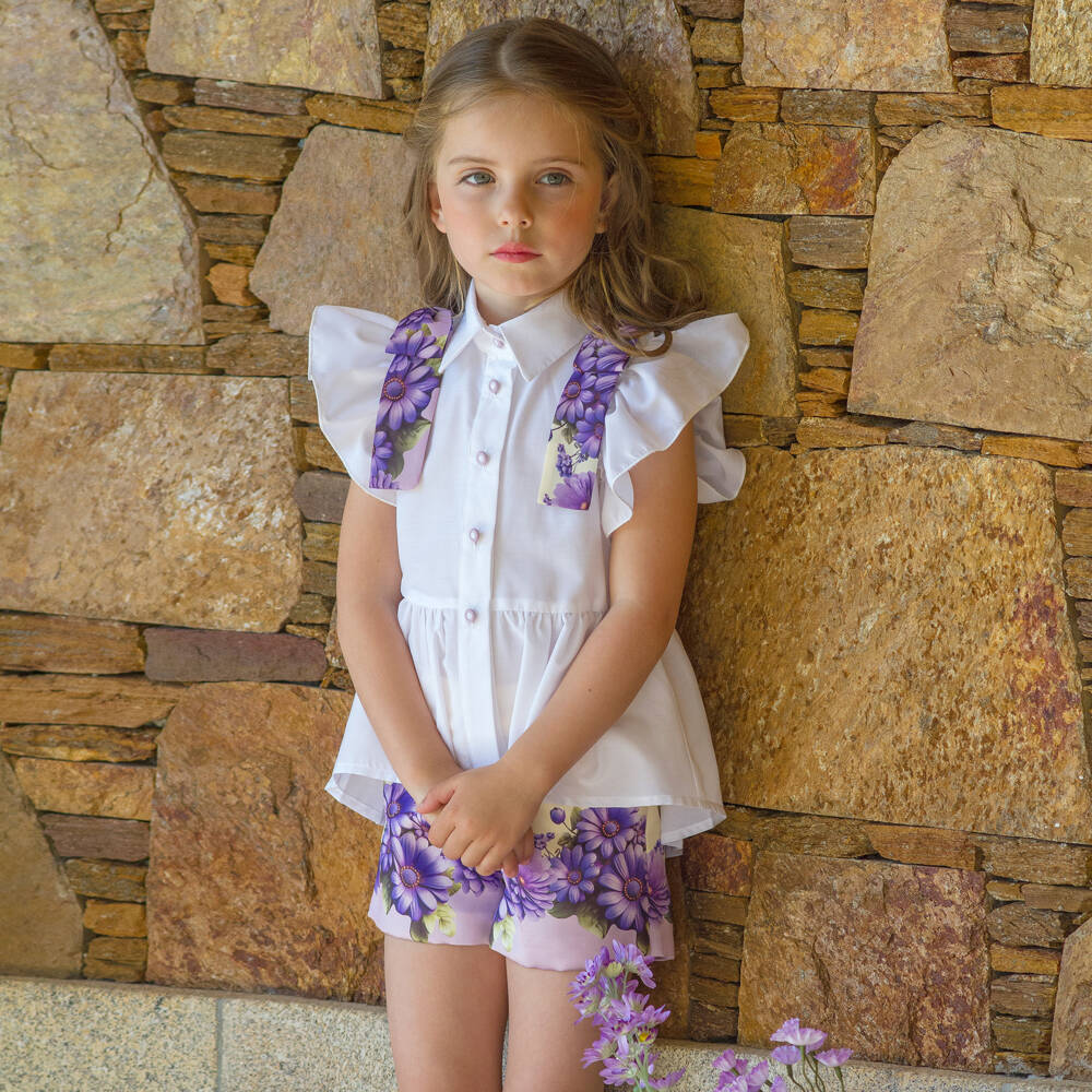 Piccola Speranza-Girls Ivory & Daisy Chiffon Bow Blouse | Childrensalon Outlet