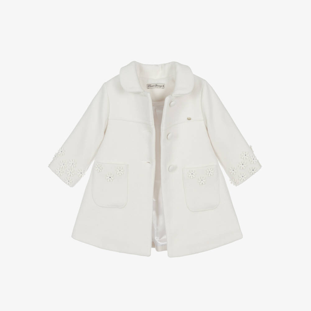 Piccola Speranza-Girls Ivory Felted Floral Coat | Childrensalon Outlet