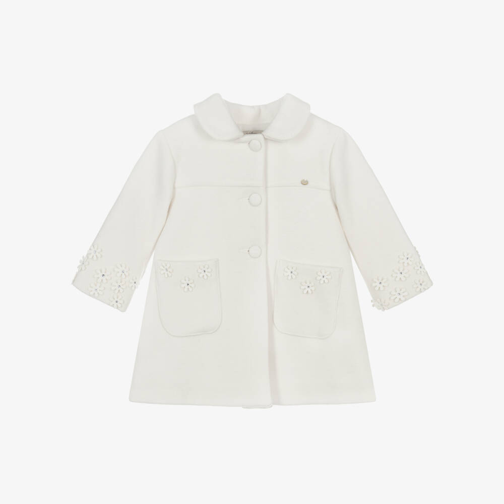 Piccola Speranza-Girls Ivory Felted Floral Coat | Childrensalon Outlet