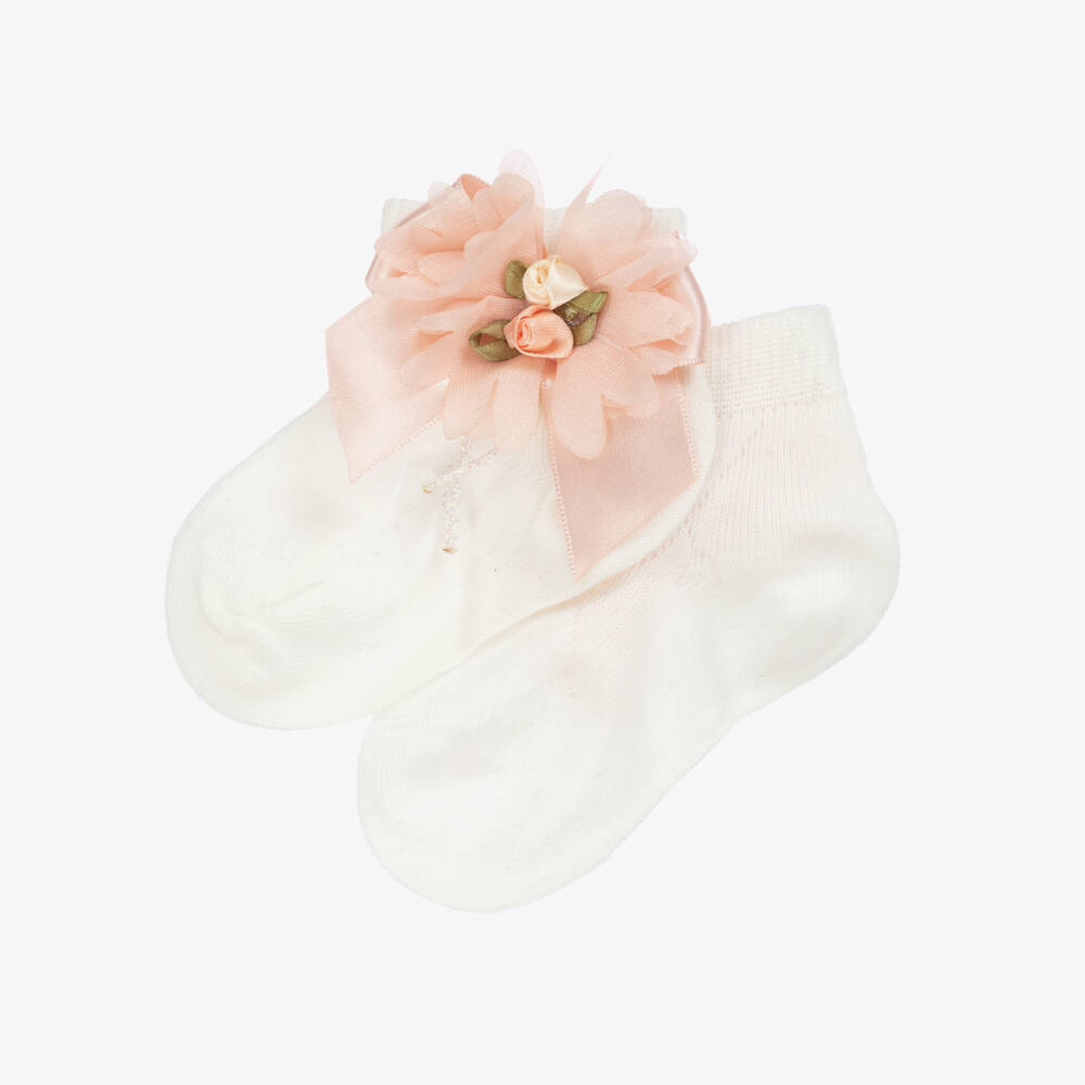 بيكولا سبيرانزا-جوارب عاجية مزينة بالورود للبنات | Childrensalon Outlet