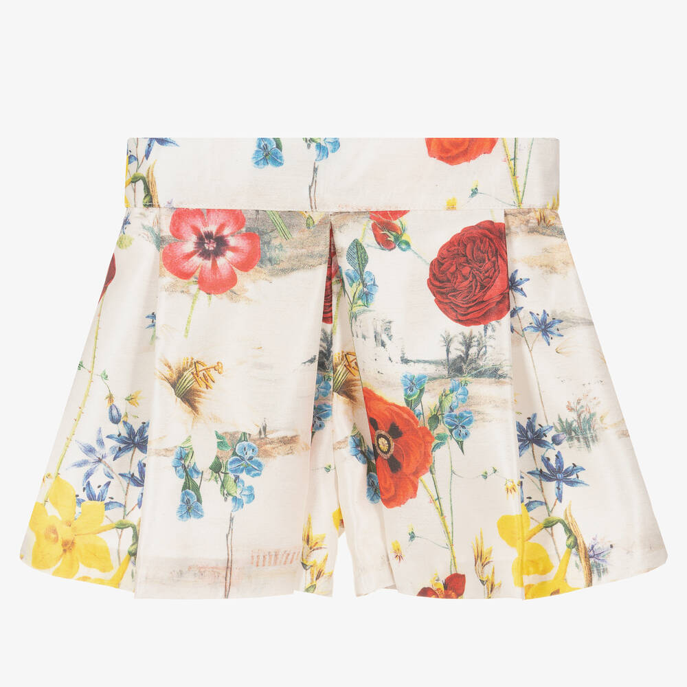Piccola Speranza - Girls Ivory Floral Satin Shorts | Childrensalon