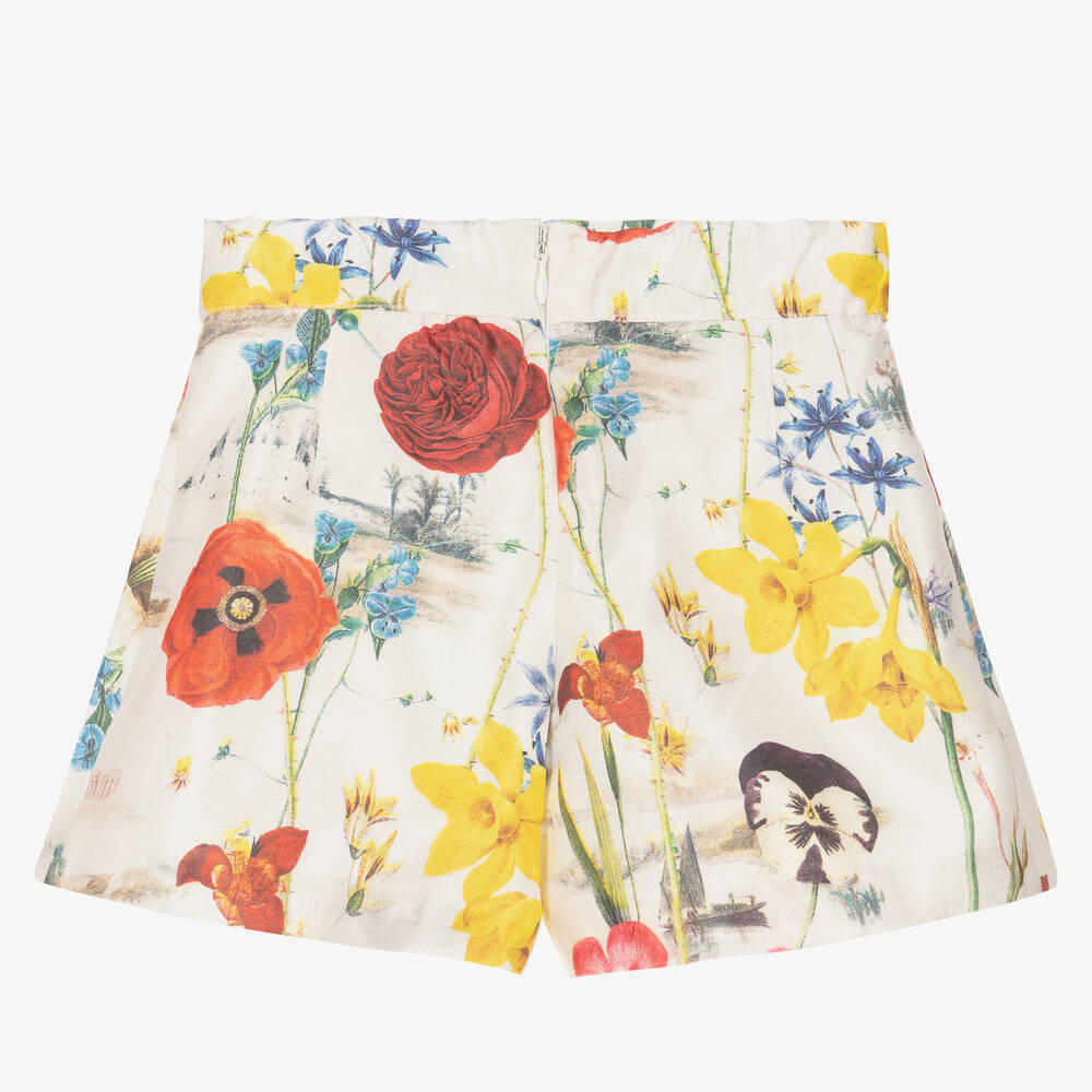 Piccola Speranza-Girls Ivory Floral Satin Shorts | Childrensalon Outlet