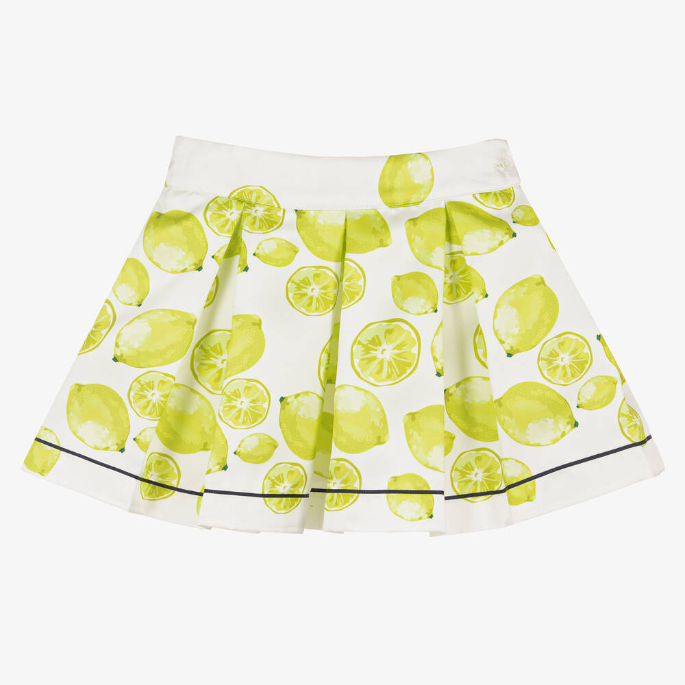 Piccola Speranza - Кремовая атласная юбка с зелеными лаймами | Childrensalon