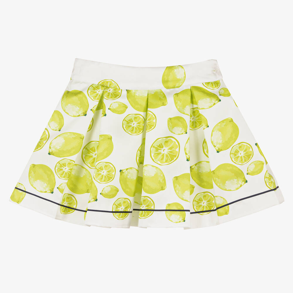 Piccola Speranza-Girls Ivory & Green Lime Satin Skirt | Childrensalon Outlet