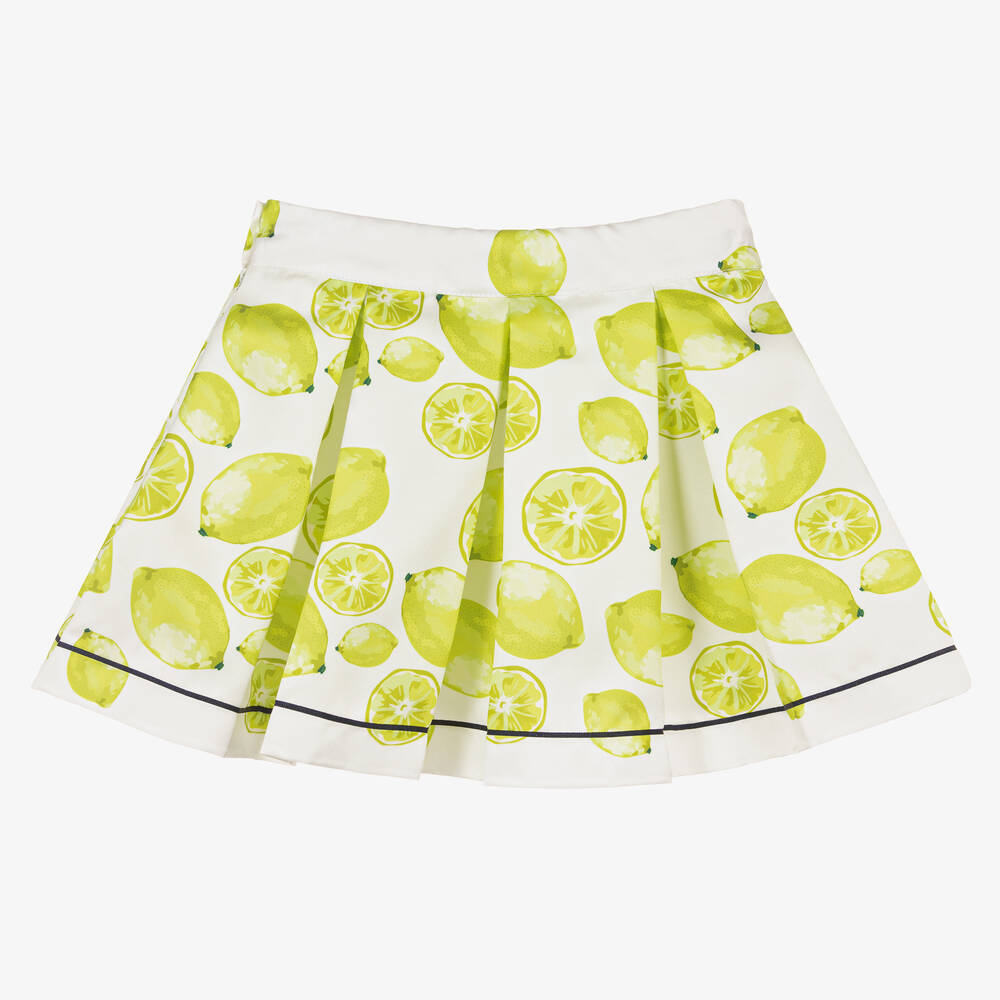 Piccola Speranza-Кремовая атласная юбка с зелеными лаймами | Childrensalon Outlet
