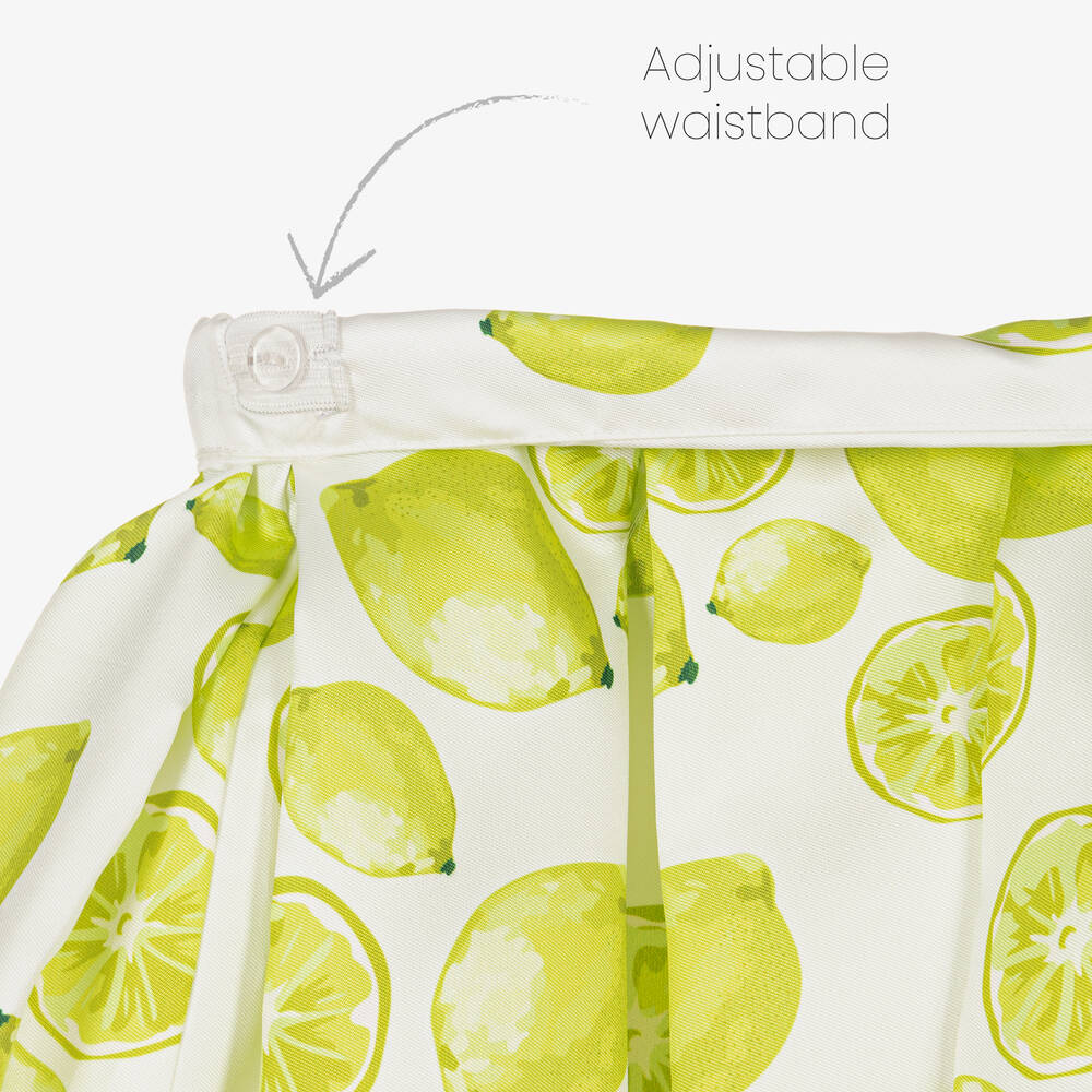 Piccola Speranza-Кремовая атласная юбка с зелеными лаймами | Childrensalon Outlet