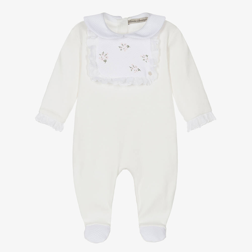 Piccola Speranza - Girls Ivory Organic Cotton Babygrow | Childrensalon