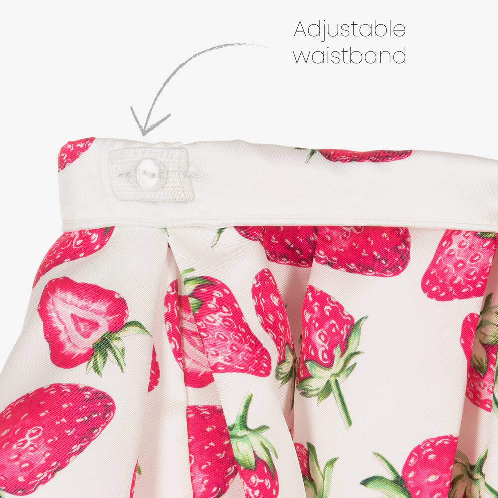 Piccola Speranza-Кремовая атласная юбка с розовой клубникой | Childrensalon Outlet