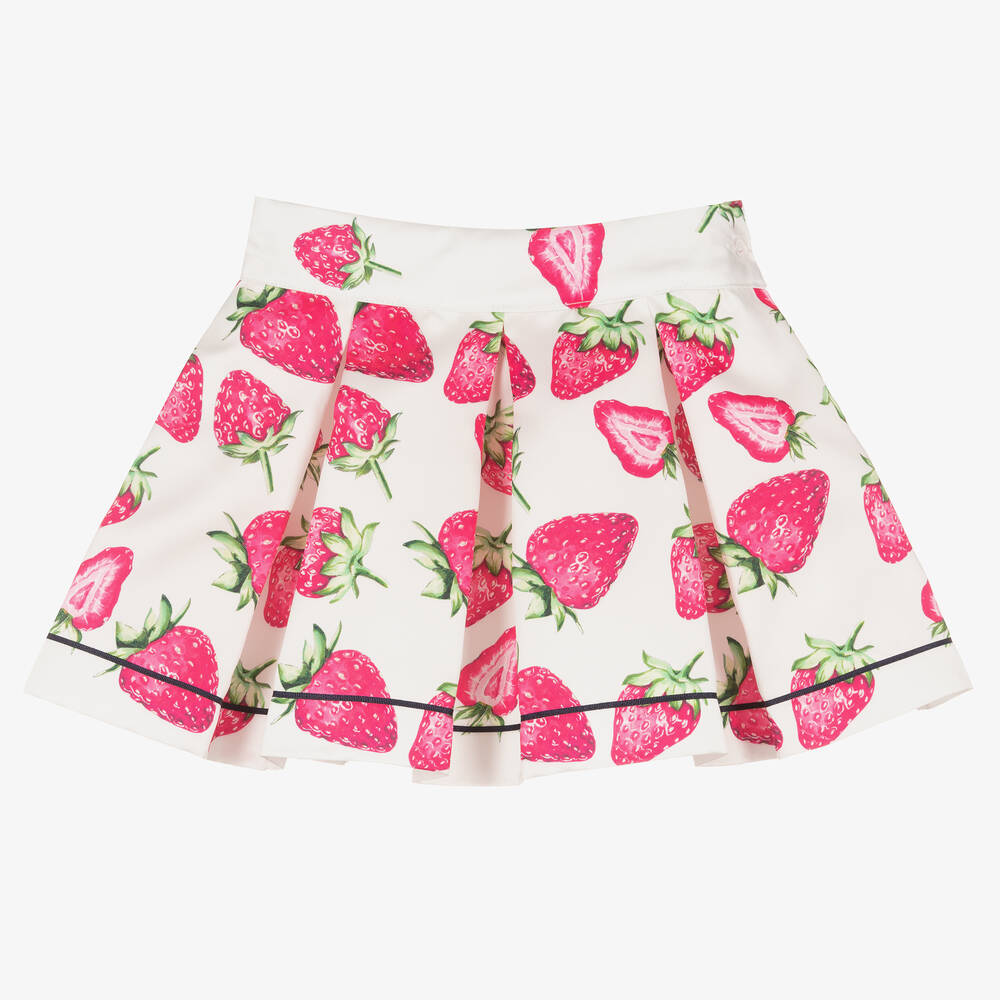 Piccola Speranza - Кремовая атласная юбка с розовой клубникой | Childrensalon