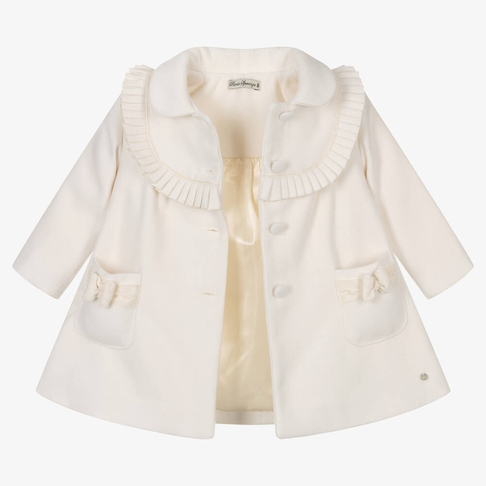 Piccola Speranza-Girls Ivory Traditional Pleated Coat | Childrensalon Outlet