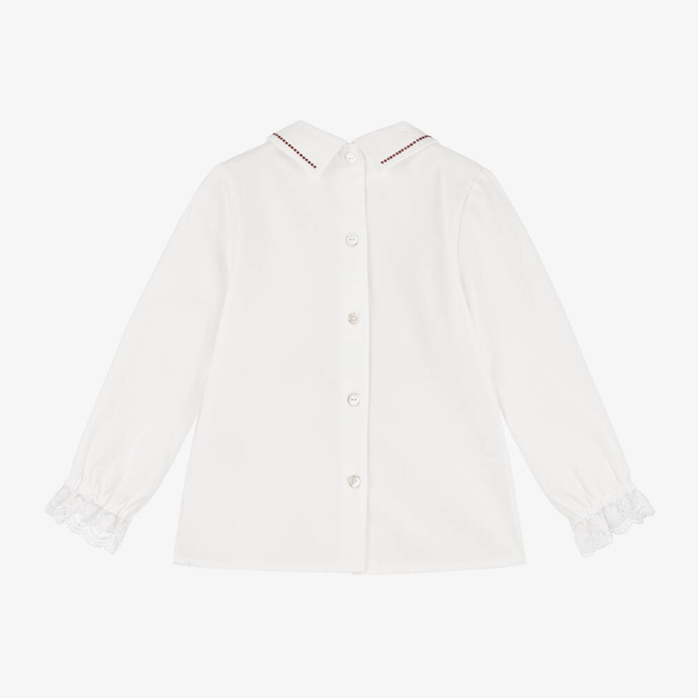 Piccola Speranza-Girls Ivory Tulle Trim Blouse | Childrensalon Outlet
