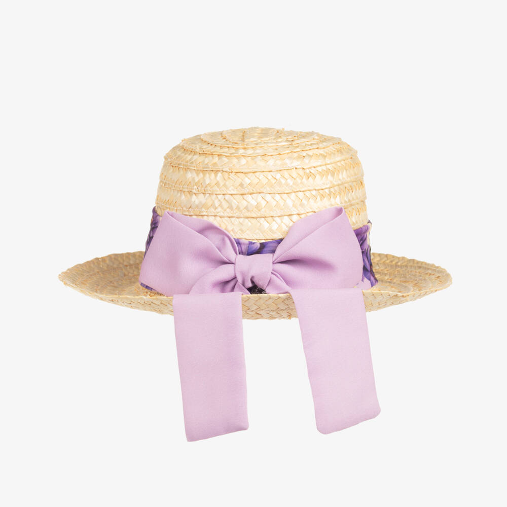 Piccola Speranza-Girls Lilac Bow Sun Hat | Childrensalon Outlet