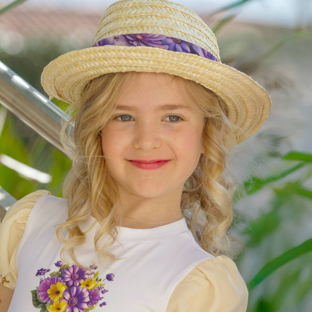 Piccola Speranza-Girls Lilac Bow Sun Hat | Childrensalon Outlet