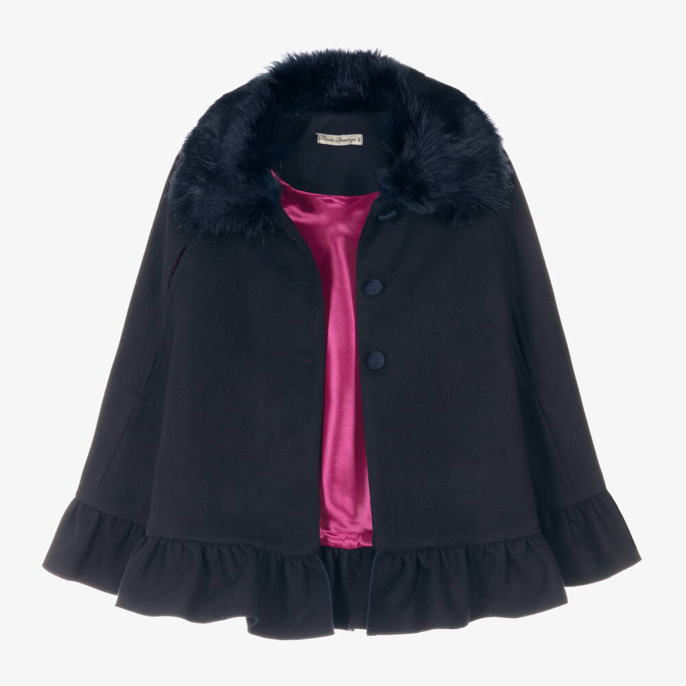 Piccola Speranza-Girls Midnight Woollen Cape | Childrensalon Outlet