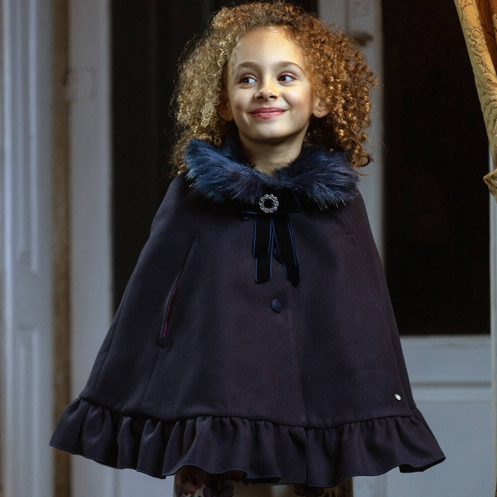 Piccola Speranza-Girls Midnight Woollen Cape | Childrensalon Outlet
