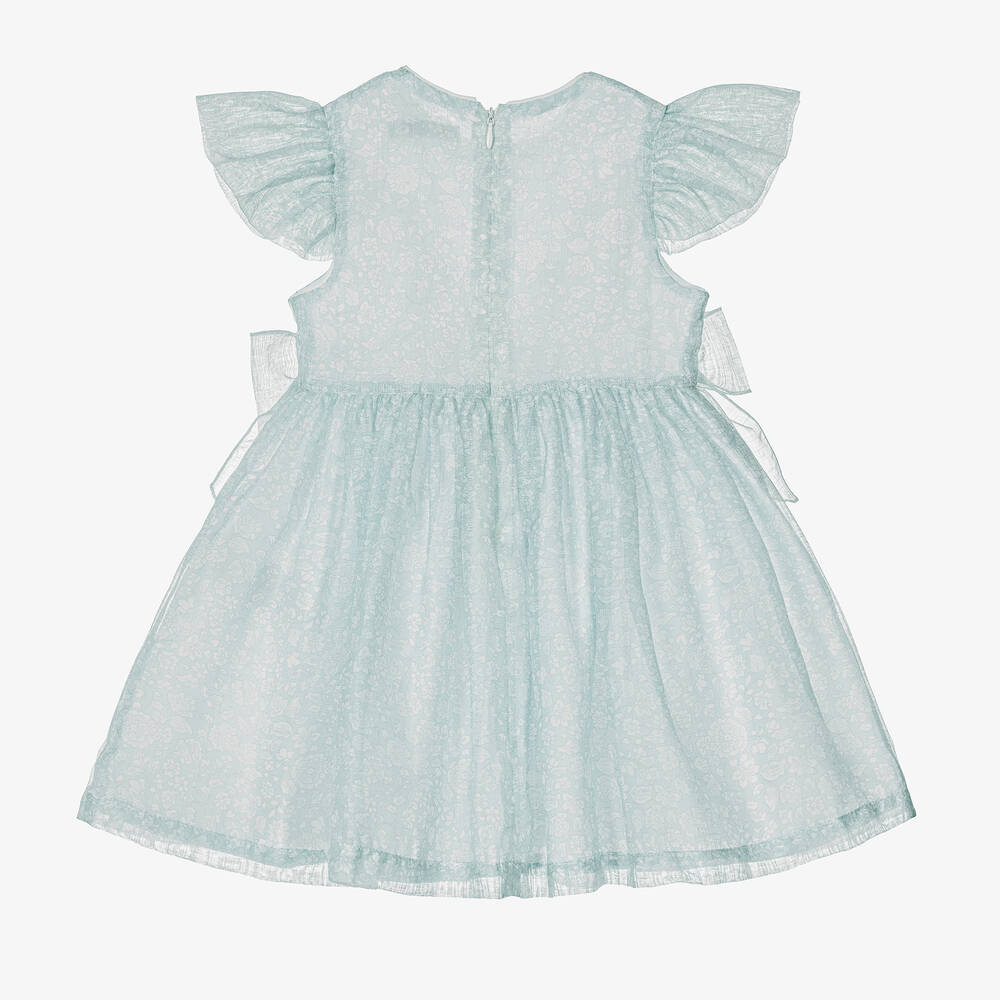 Piccola Speranza-فستان شيفون لون أخضر نعناعي بطبعة ورود | Childrensalon Outlet