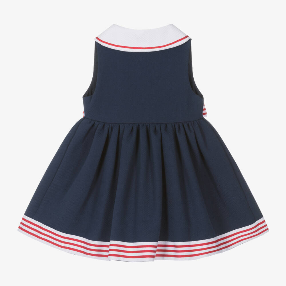 Piccola Speranza-Girls Nautical-Style Cotton Frock in Blue | Childrensalon Outlet