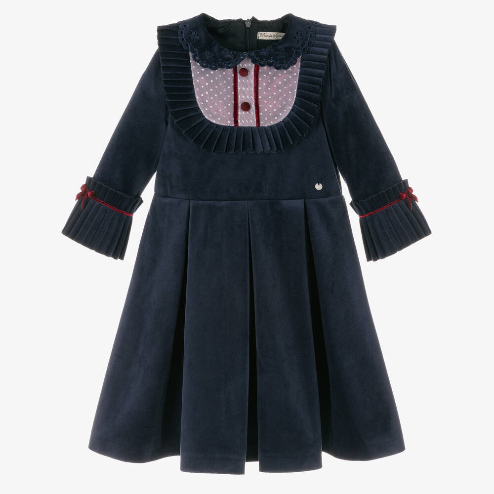 Piccola Speranza - Girls Navy Blue Blue Velvet Dress | Childrensalon