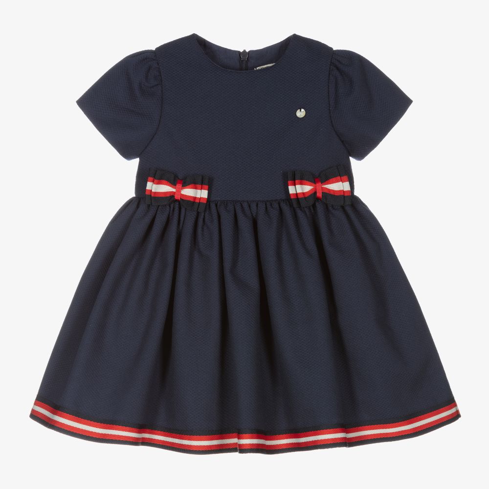 Piccola Speranza - Girls Navy Blue Bow Dress | Childrensalon