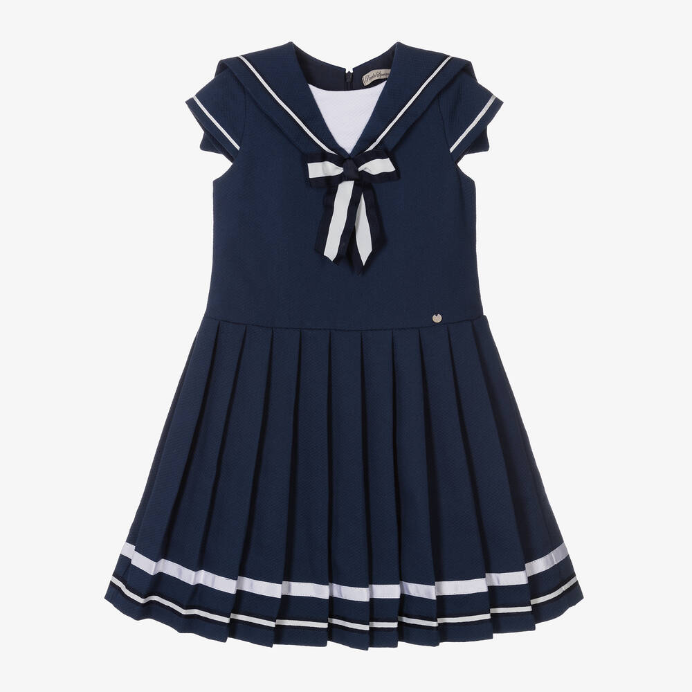 Piccola Speranza-فستان قطن لون كحلي مزين بفيونكة | Childrensalon Outlet