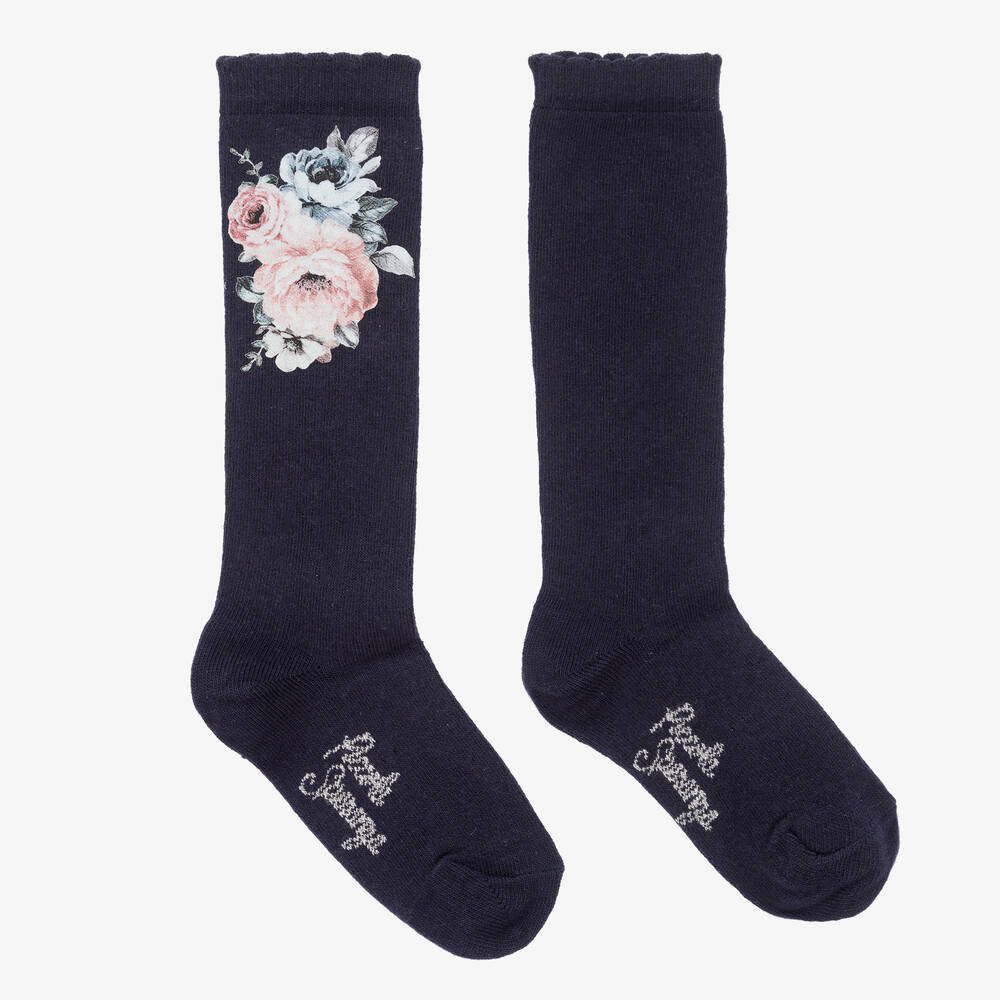 Piccola Speranza - Girls Navy Blue Cotton Socks | Childrensalon