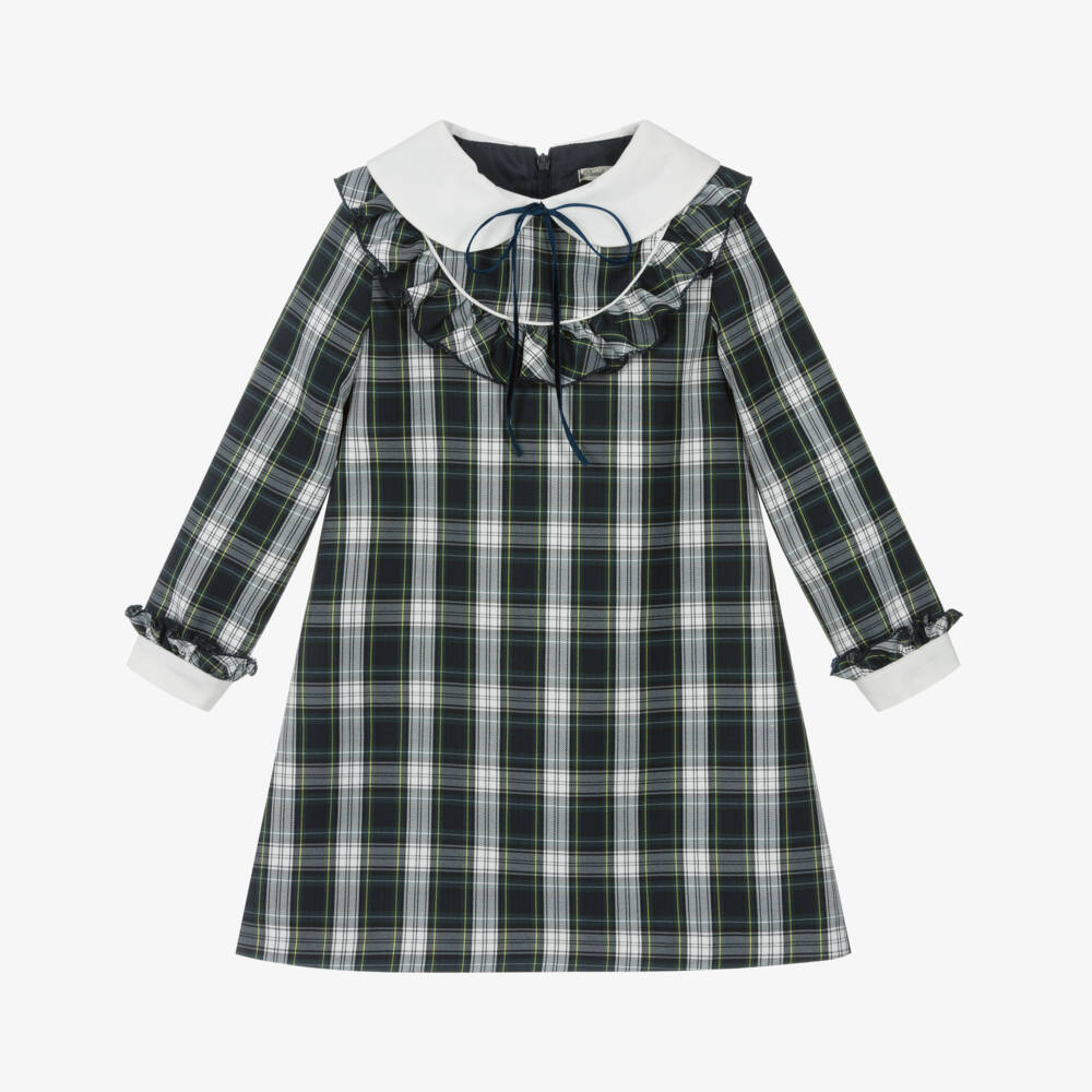 Piccola Speranza-فستان كلاسيكي بنقشة الترتان الأزرق الداكن للبنات | Childrensalon Outlet