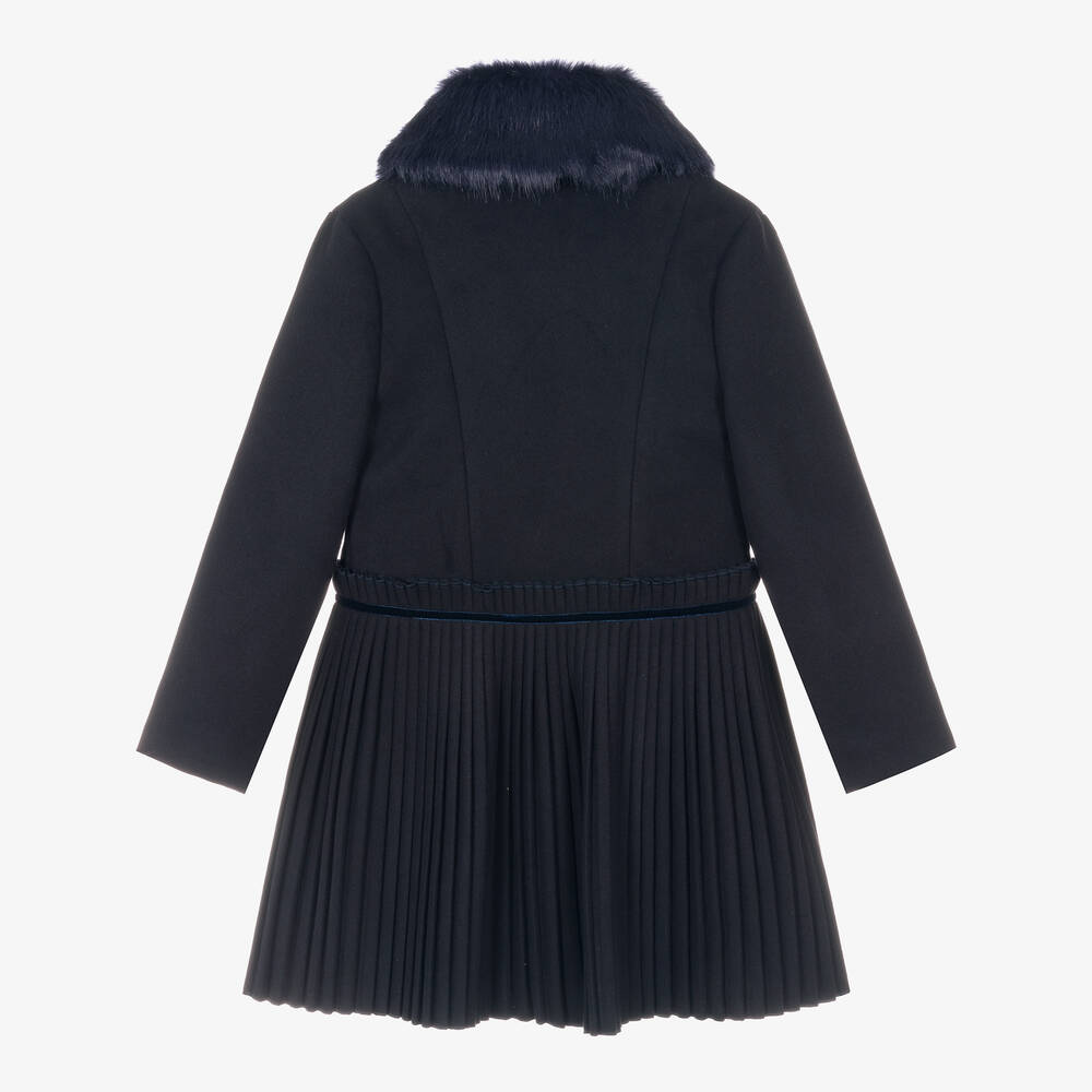 Piccola Speranza-Girls Navy Blue Pleated Coat | Childrensalon Outlet
