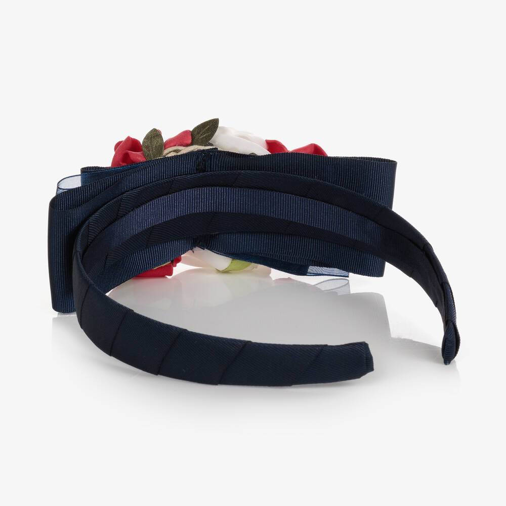 Piccola Speranza-Girls Navy Blue Rose Hairband | Childrensalon Outlet