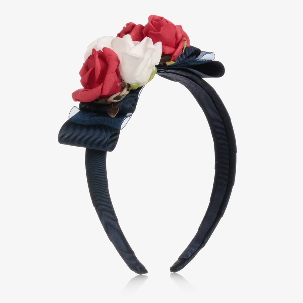 Piccola Speranza - Girls Navy Blue Rose Hairband | Childrensalon