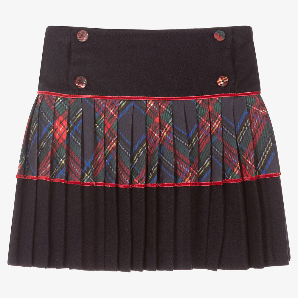 Pleated plaid mini skirt navy blue cheap