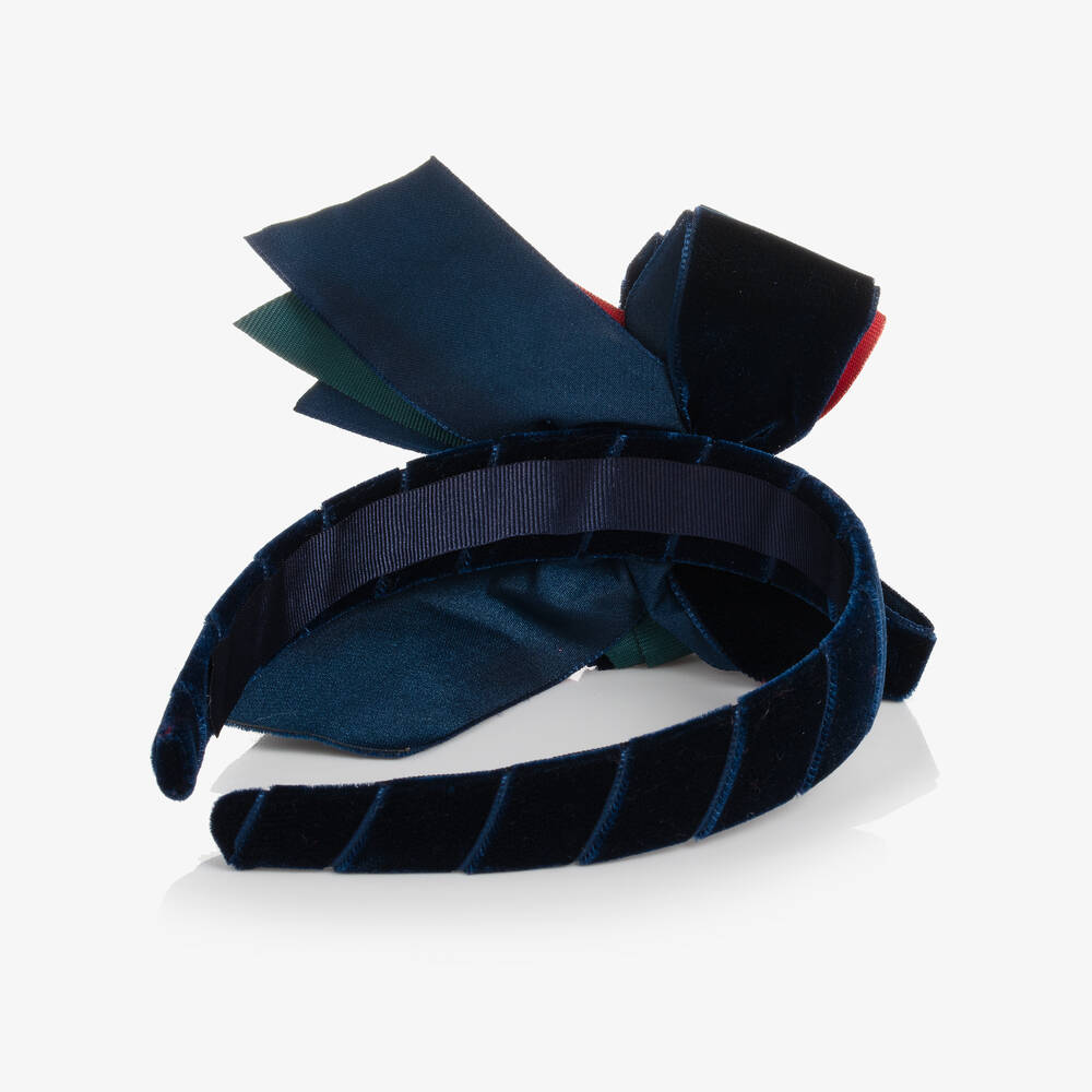 Piccola Speranza-Girls Navy Blue Velvet Bow Hairband | Childrensalon Outlet